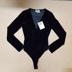 Pam & Gela Black Velvet Lace Bodysuit Women's Sz P